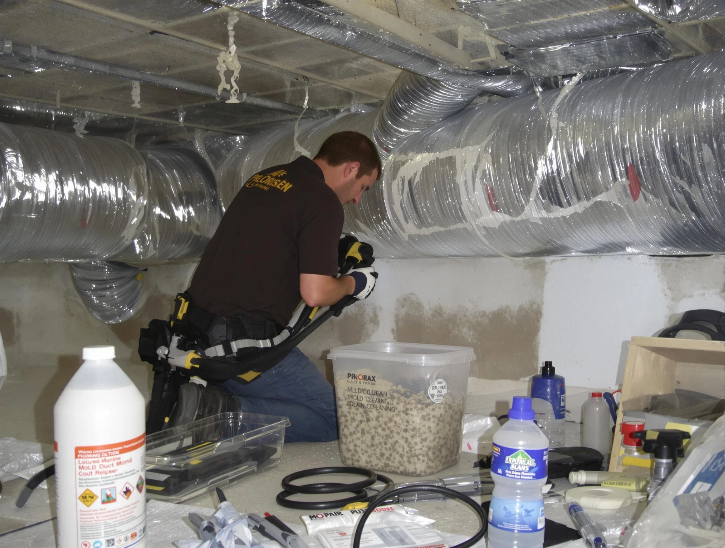 Chino Air Duct Cleaning specialist performing professional mold removal from air ducts in Chino