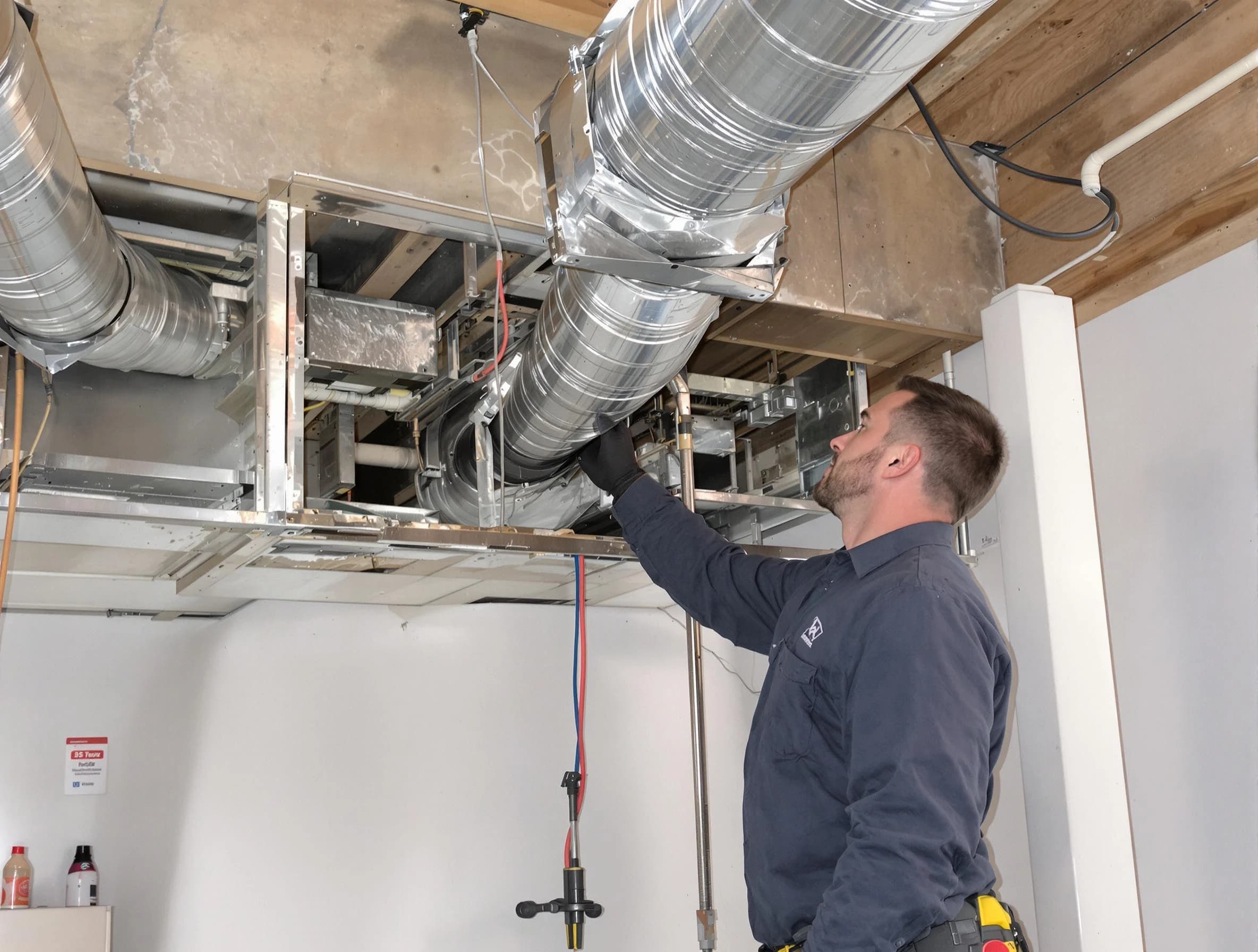 Chino Air Duct Cleaning technician performing professional air duct repair using specialized tools in Chino