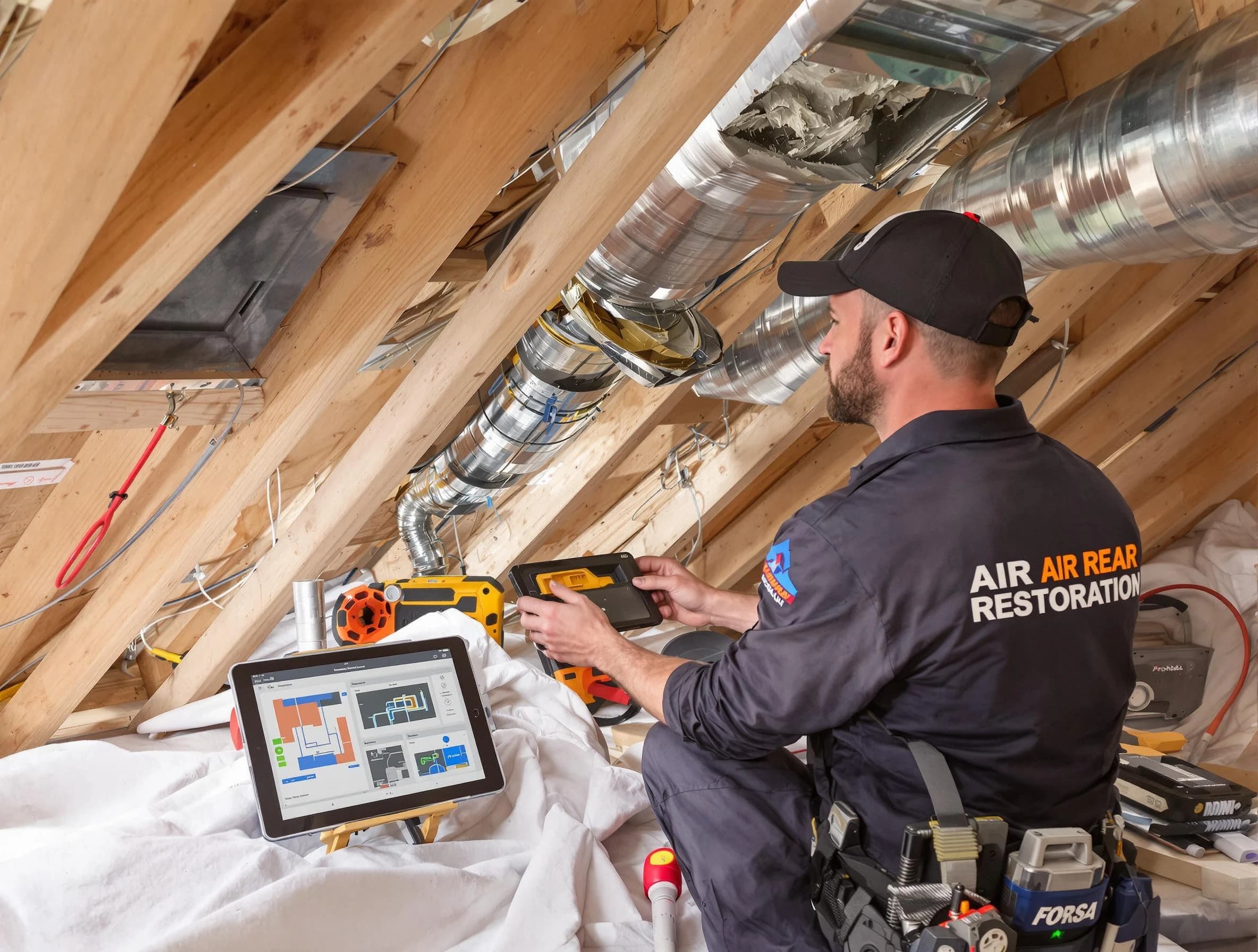 Chino Air Duct Cleaning technician performing precise duct repair work in Chino