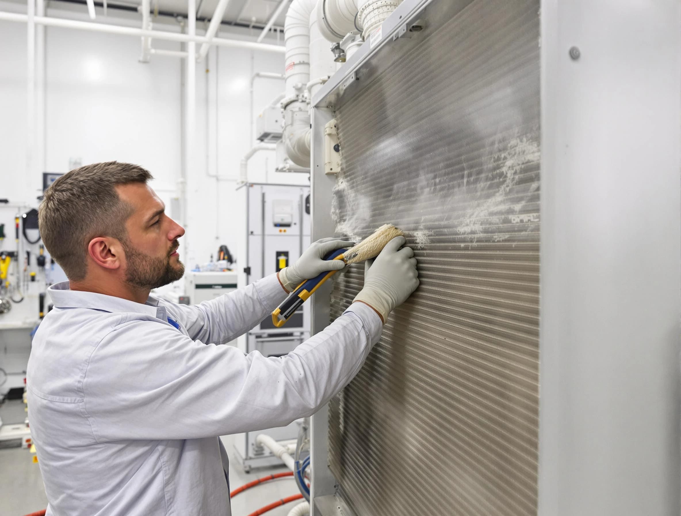 Chino Air Duct Cleaning technician performing precision commercial coil cleaning at a Chino business